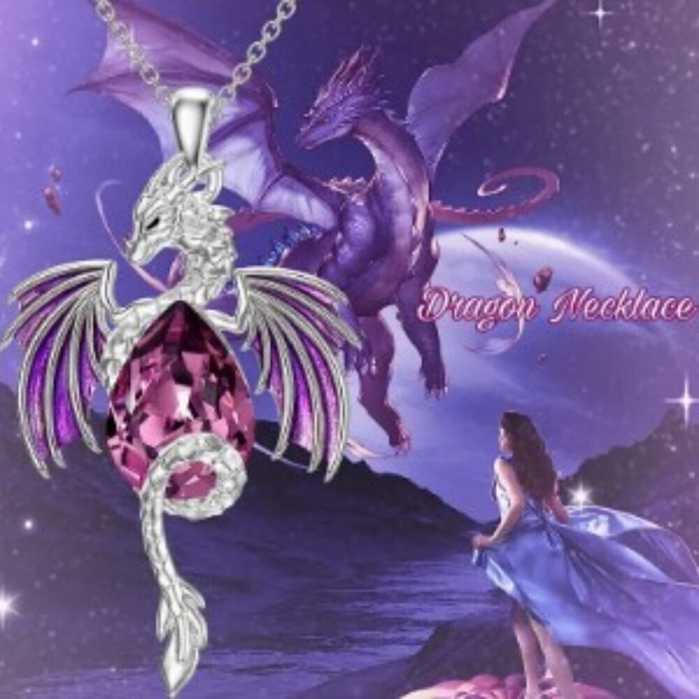 Dragon Necklace Plated White K Sparkling Teardrop Rhinestone Pendant Necklace